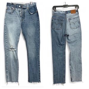 Levi’s 501 Premium Two Tone Jeans Distressed Raw Hem Sz 26x30 Streetwear Denim